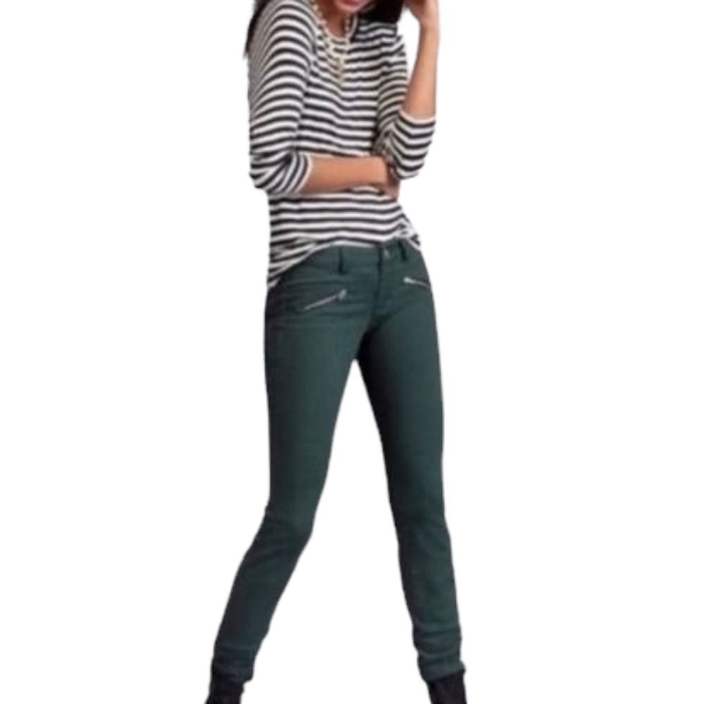 Cabi Zip Skinny Moto Stretch Denim Jeans Green Size 6